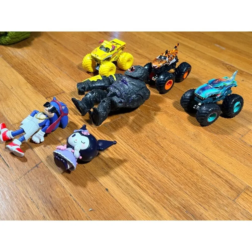 Mixed Toy Lot of 6 – Monster Trucks, Kong, Kuromi & Character Figures